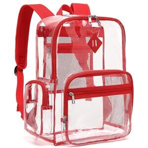 Heavy Duty Clear Backpack, PVC Transparent Backpack, Stadium Bag- Red
